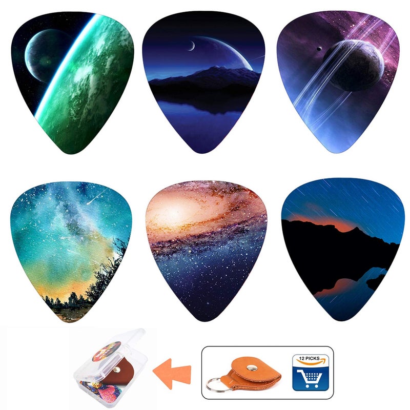 SUNLP Unique Guitar Picks 12 Medium Gauge Pack with Picks Holder and Plastic Picks Box, SUNLP Fairyland Galaxy Themed Guitar Cool Picks for Bass Electric Guitar Acoustic Guitar Lovers guitarists gift - Image 1